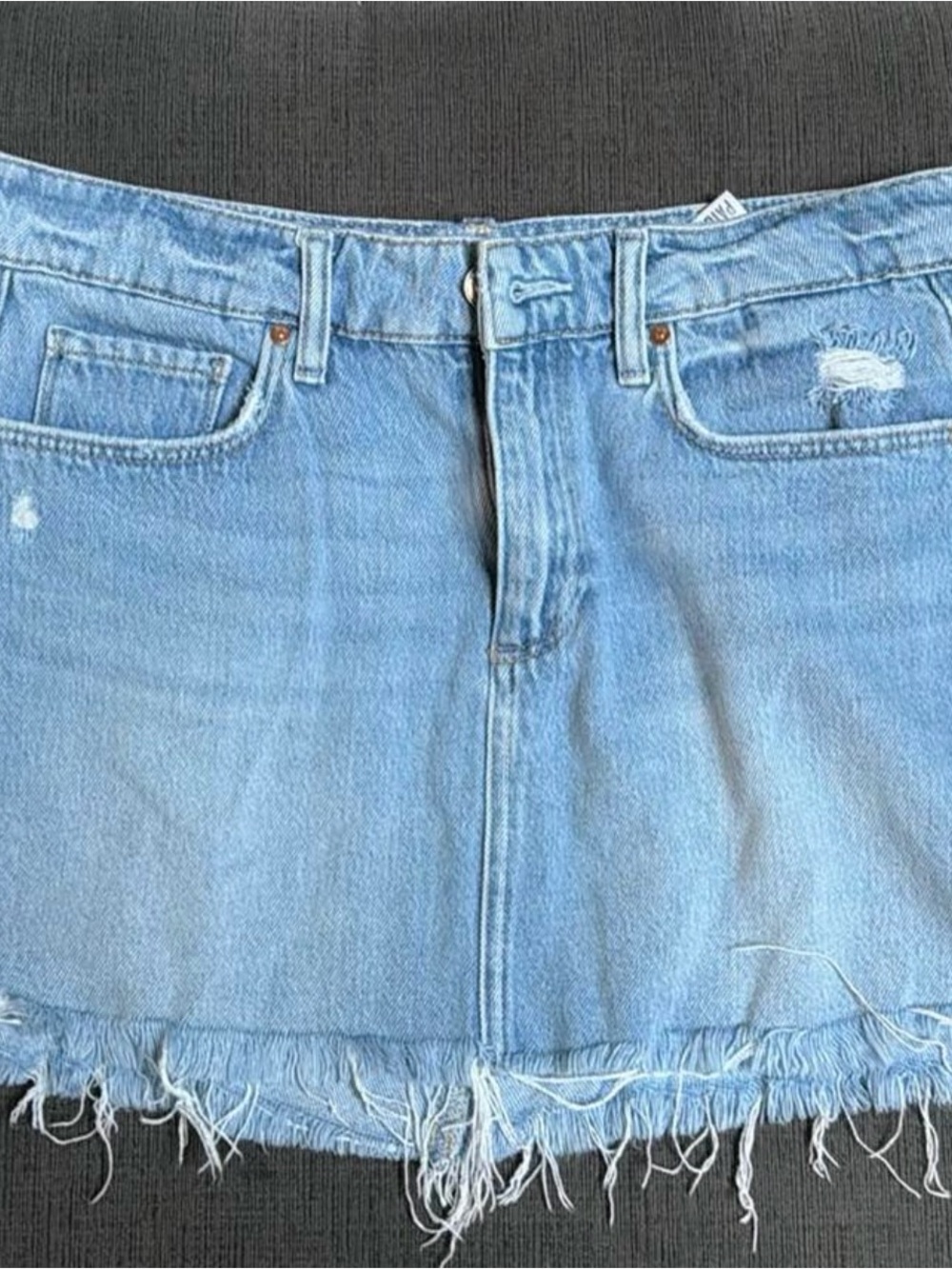 PAIGE Light Blue Distressed Denim Mini Skirt